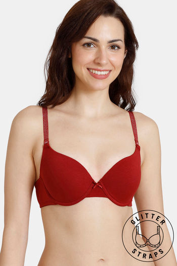 Buy Zivame Beautiful Basics Glitter Strap Push-Up Wired Medium Coverage Bra - Sundried Tomato